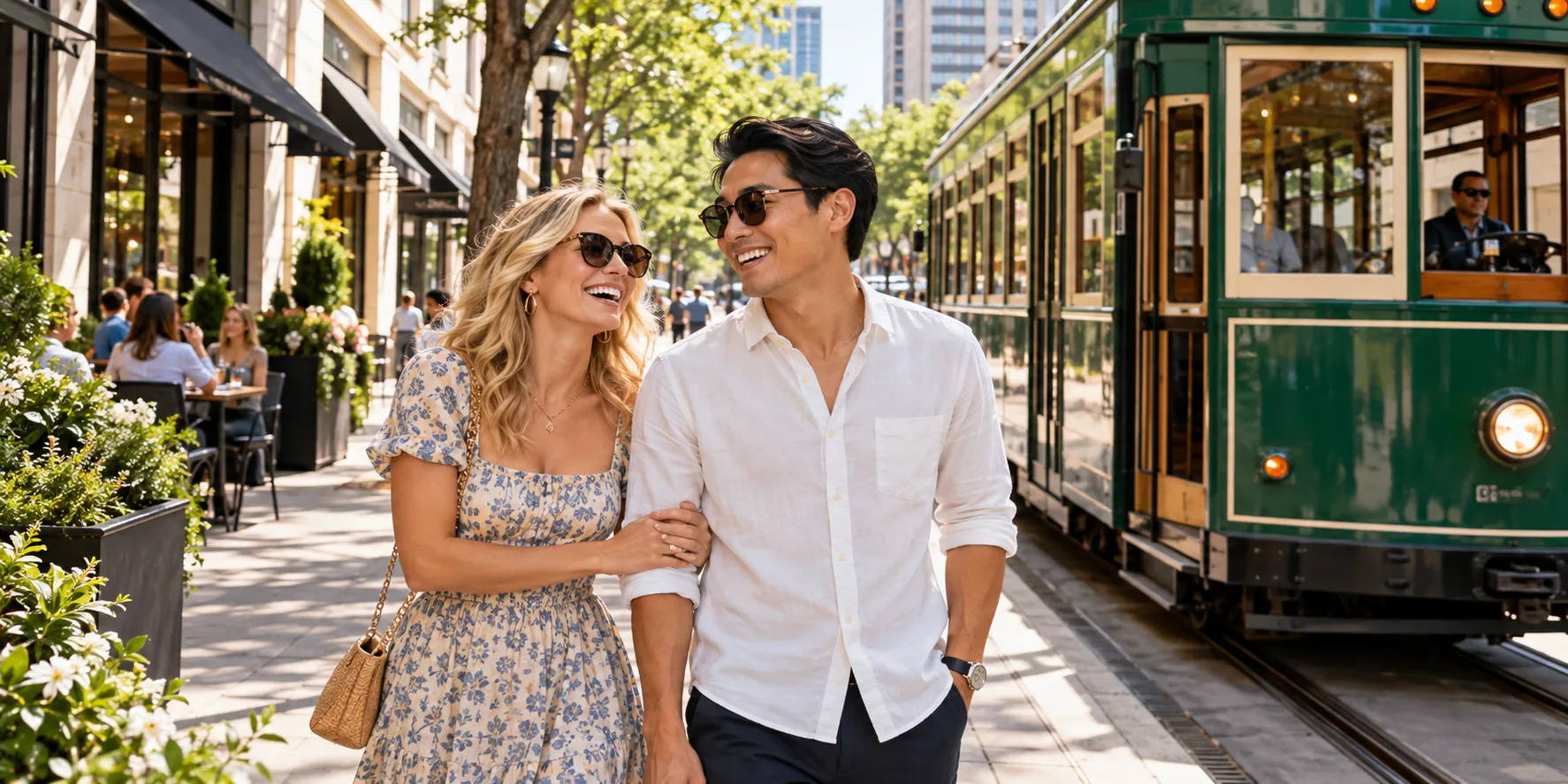 Friends exploring a walkable neighborhood